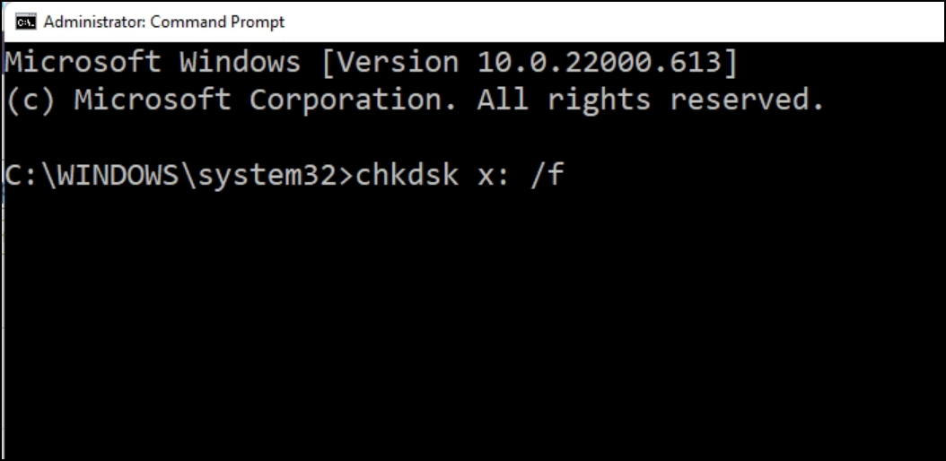 checkdisk 명령 창 실행