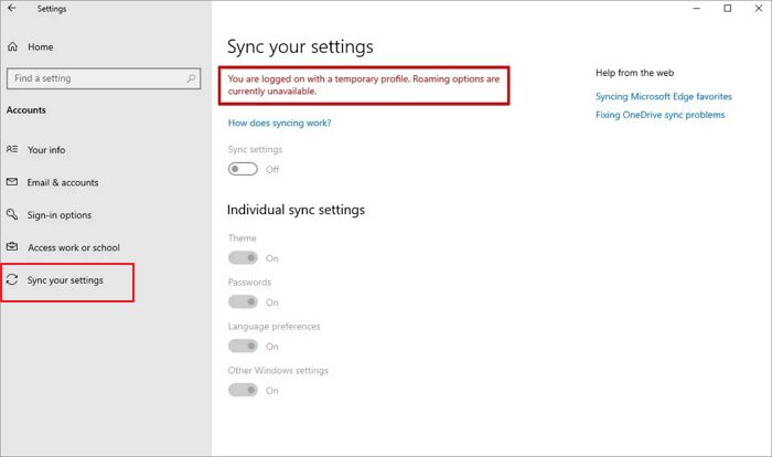 임시 프로필로 손실된 파일 복구