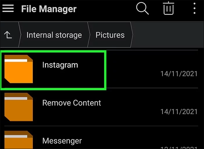 사진 폴더 아래에 있는 insatgram을 탭하세요.