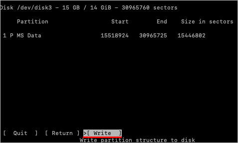 쓰기 옵션을 선택