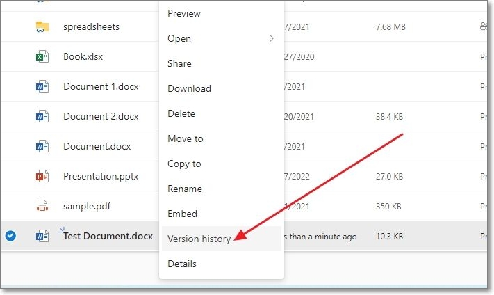 버전 기록에서 파일 복구