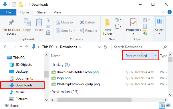 다운로드한 항목을 날짜별로 확인