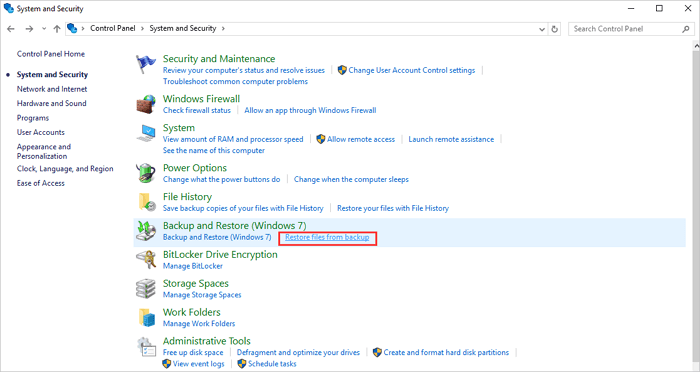 백업 및 복원 유틸리티를 사용하여 Windows 10 업데이트 삭제된 파일 복구