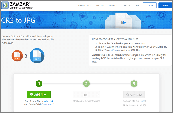 zamzar cr2에서 jpg로