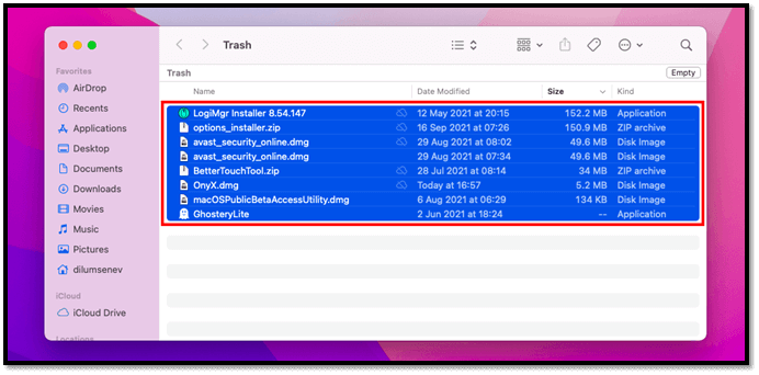 휴지통 폴더를 확인할 수 있습니다