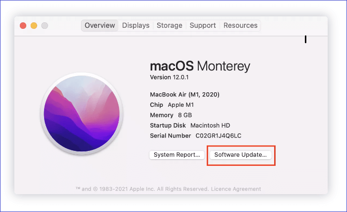 소프트웨어 업그레이드 클릭