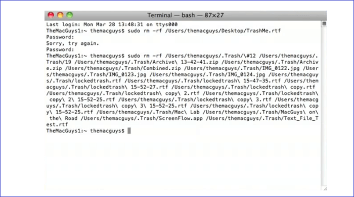 강제로 휴지통 비우기