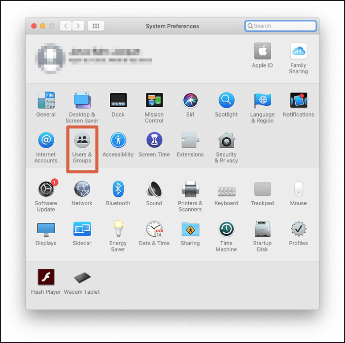 사용자 및 그룹을 클릭하십시오.
