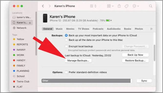 백업 삭제를 누르세요