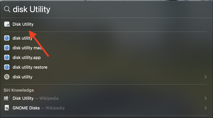Spotlight를 사용하여 디스크 유틸리티 열기