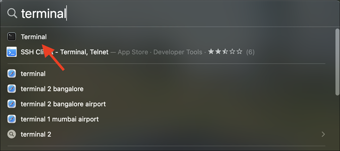 스포트라이트로 터미널 열기