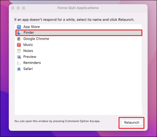 Apple 메뉴에서 Finder 종료