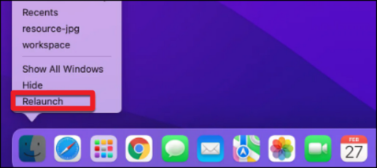 Dock에서 Finder 다시 실행