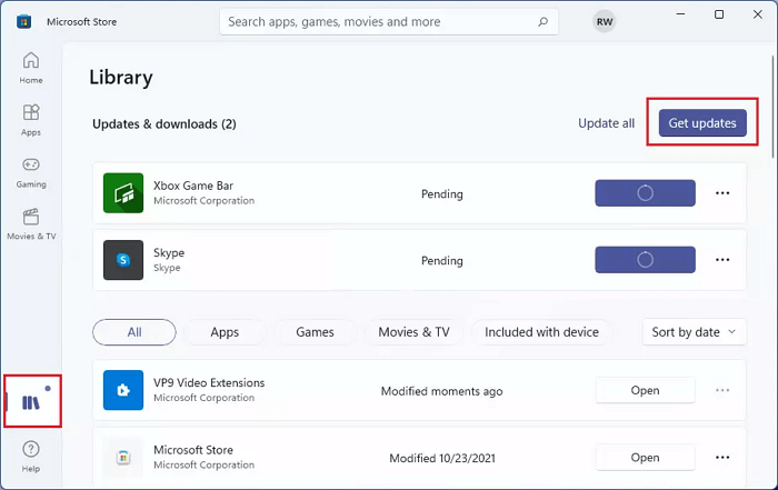 Microsoft 스토어 업데이트 확인