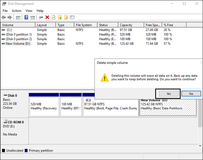 예 옵션을 클릭하십시오