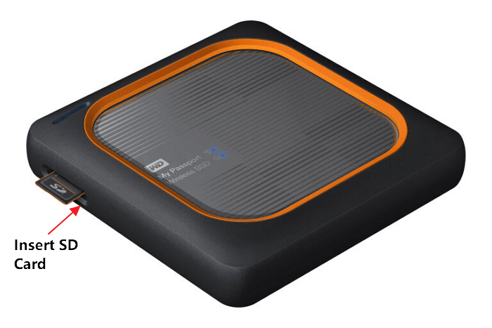 외장 하드 드라이브에 SD 카드 삽입