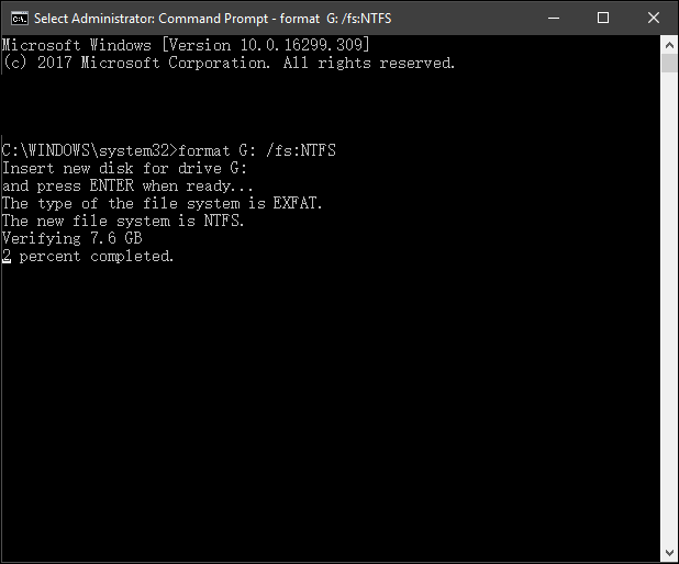 cmd를 사용하여 exfat를 ntfs로 변환
