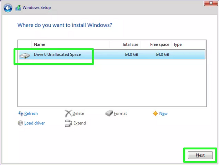 설치할 드라이브 선택