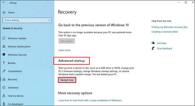 지금 다시 시작 버튼 클릭
