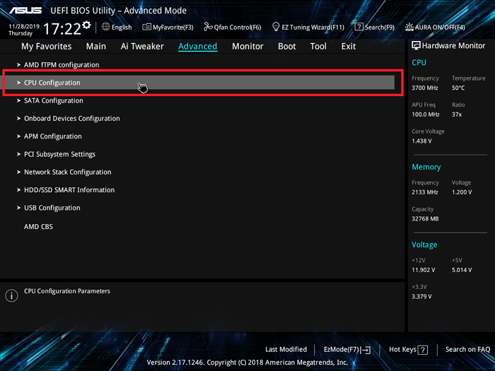AMD BIOS 설정 열기