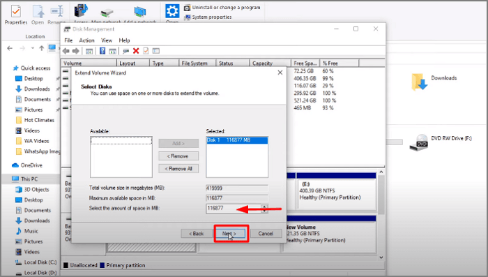 MB를 입력하고 다음을 클릭합니다.
