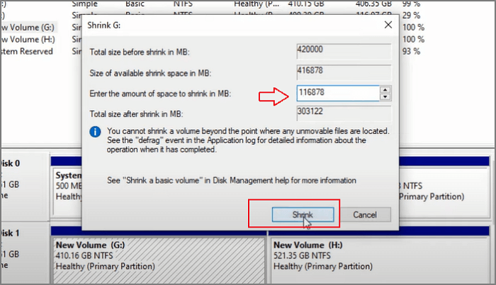 MB를 입력하고 축소를 선택하십시오.