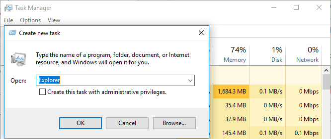 작업 관리자로 파일 탐색기 열기