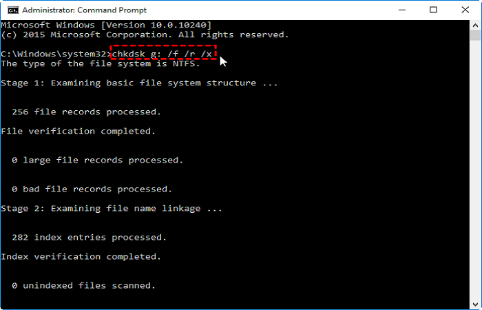명령 프롬프트에서 chkdsk 사용