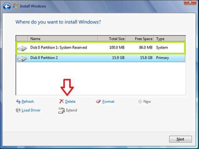 Windows 설치에서 0x80070057 오류가 있는 파티션 삭제