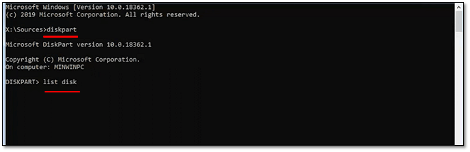 diskpart에서 0x80070057 오류가 있는 디스크를 선택하세요.