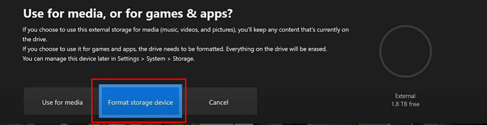 외장 하드 드라이브를 포맷하려면 선택하십시오.