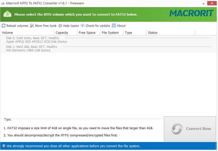 Macrorit NTFS에서 FAT32로의 변환기