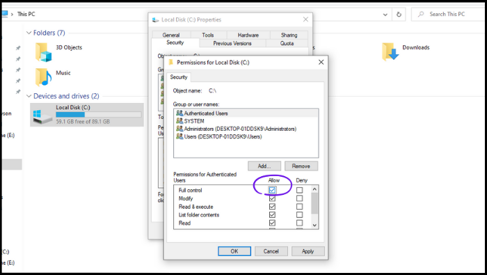 드라이브에 액세스할 수 있는 권한 얻기