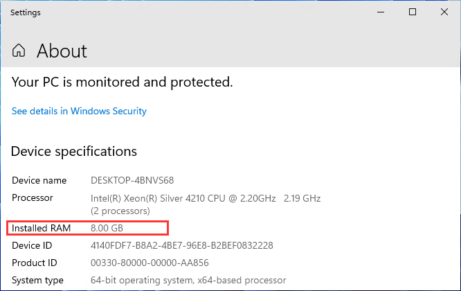 RAM 저장 용량 확인