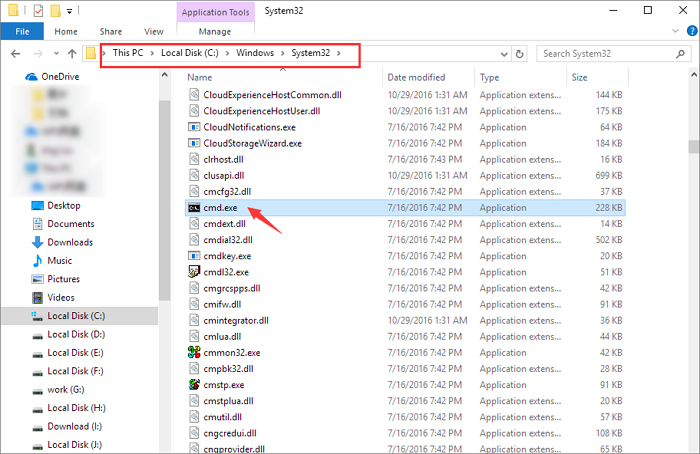 시스템 32 폴더에서 cmd를 엽니다.