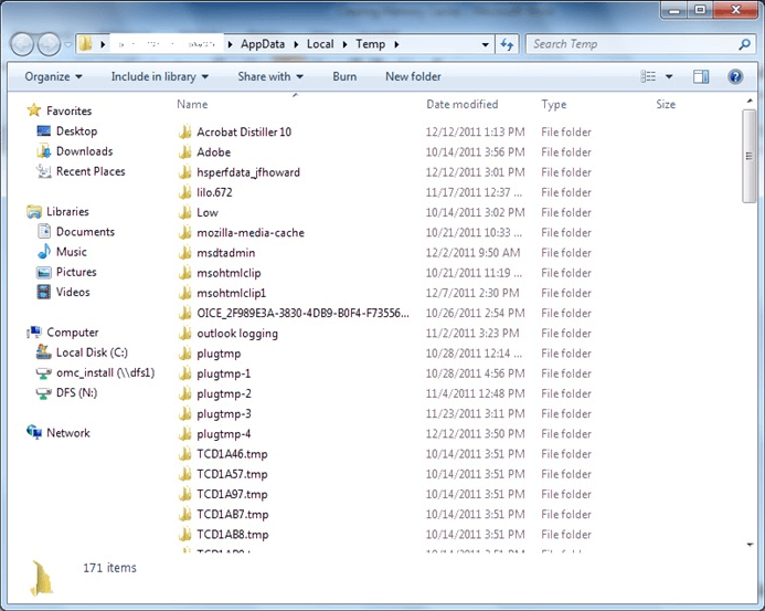 임시 폴더 열기