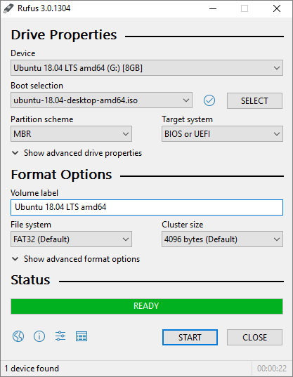 거부를 사용하여 UEFI 부팅 가능 USB 생성