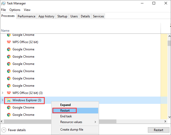 윈도우 탐색기를 다시 시작