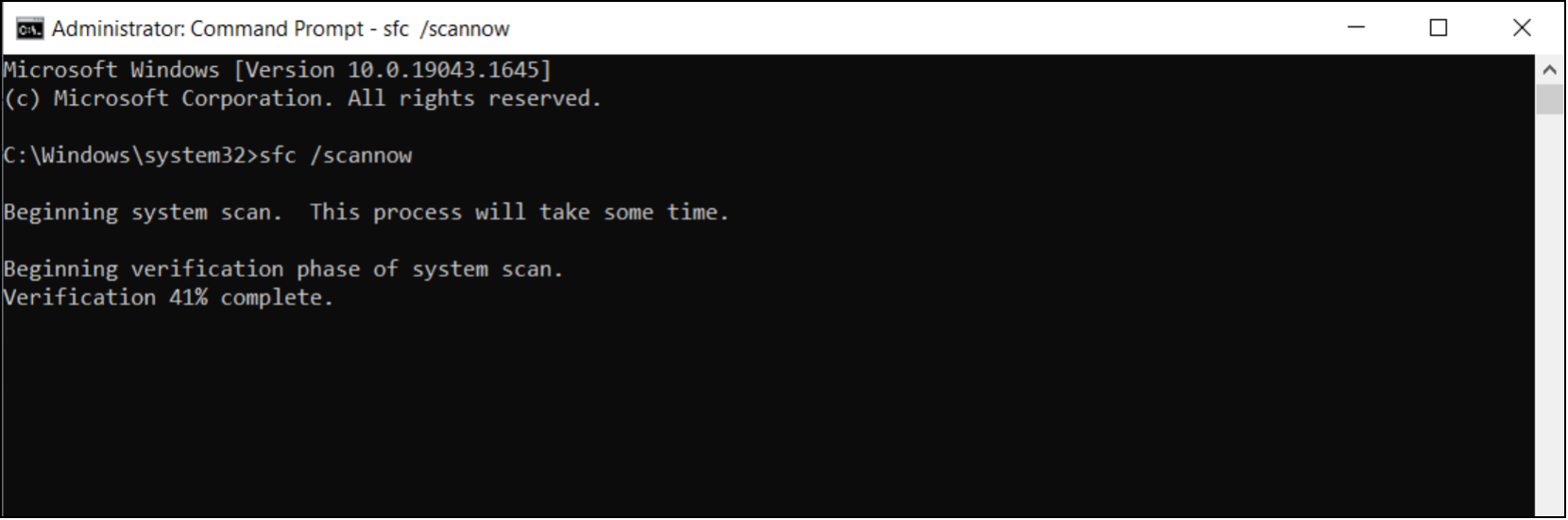 sfc 명령을 실행하여 디스크를 스캔하십시오.