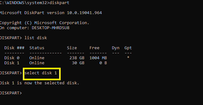 쓰기 금지된 디스크를 선택하십시오