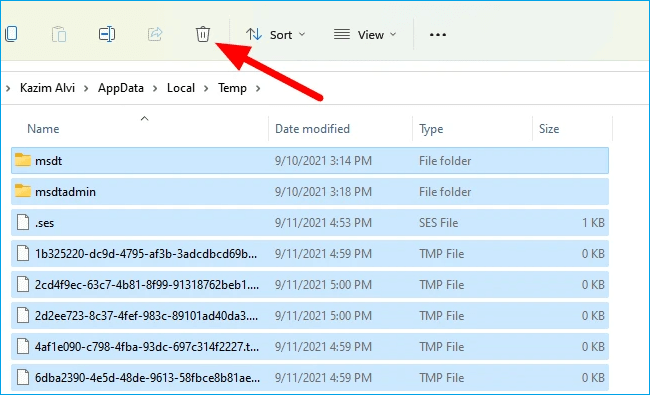 모든 파일 선택 Delete 누르기