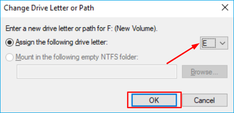 새 드라이브를 선택하고 확인을 누릅니다.
