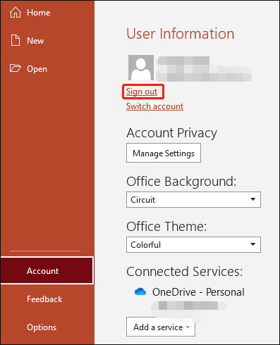 파워포인트 로그아웃