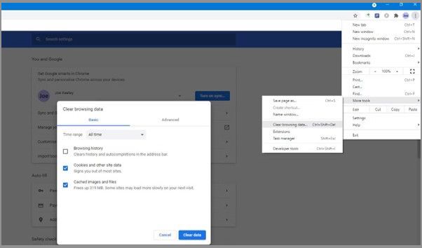 데이터 지우기 클릭