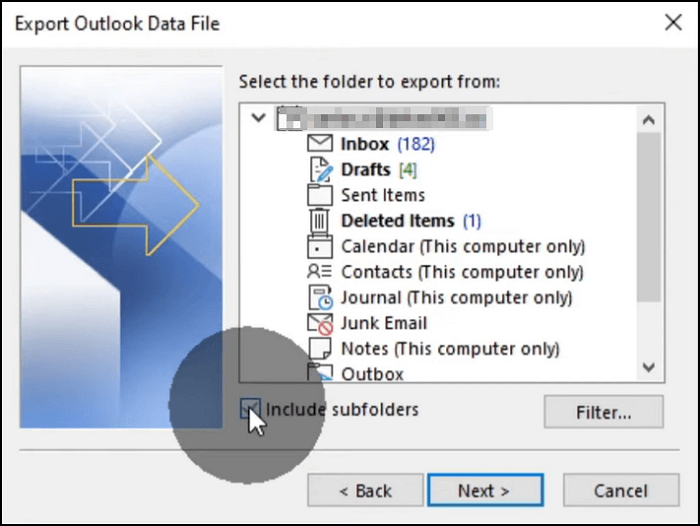 백업하려는 이메일을 선택하십시오