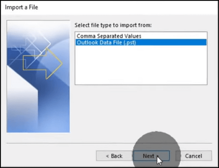 아웃룩 데이터 파일 선택