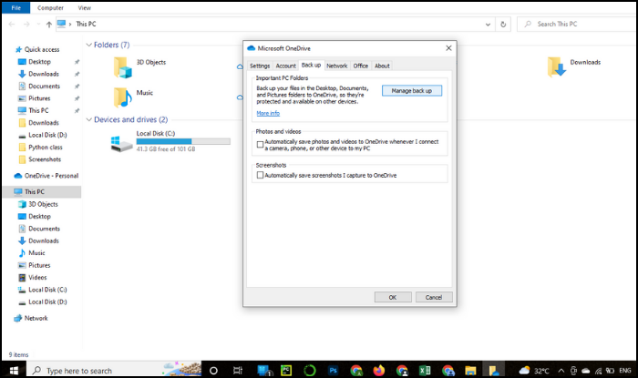 OneDrive에 c 드라이브 파일 백업 - 2단계