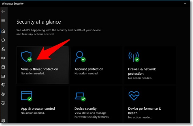 바이러스 및 위협 방지 선택
