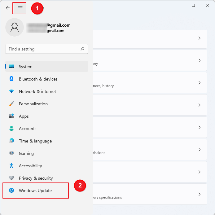 Windows 설정 업데이트로 이동