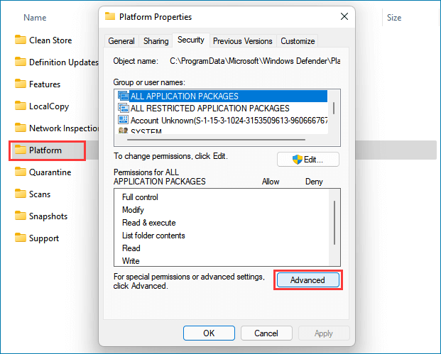 플랫폼 보안 탭